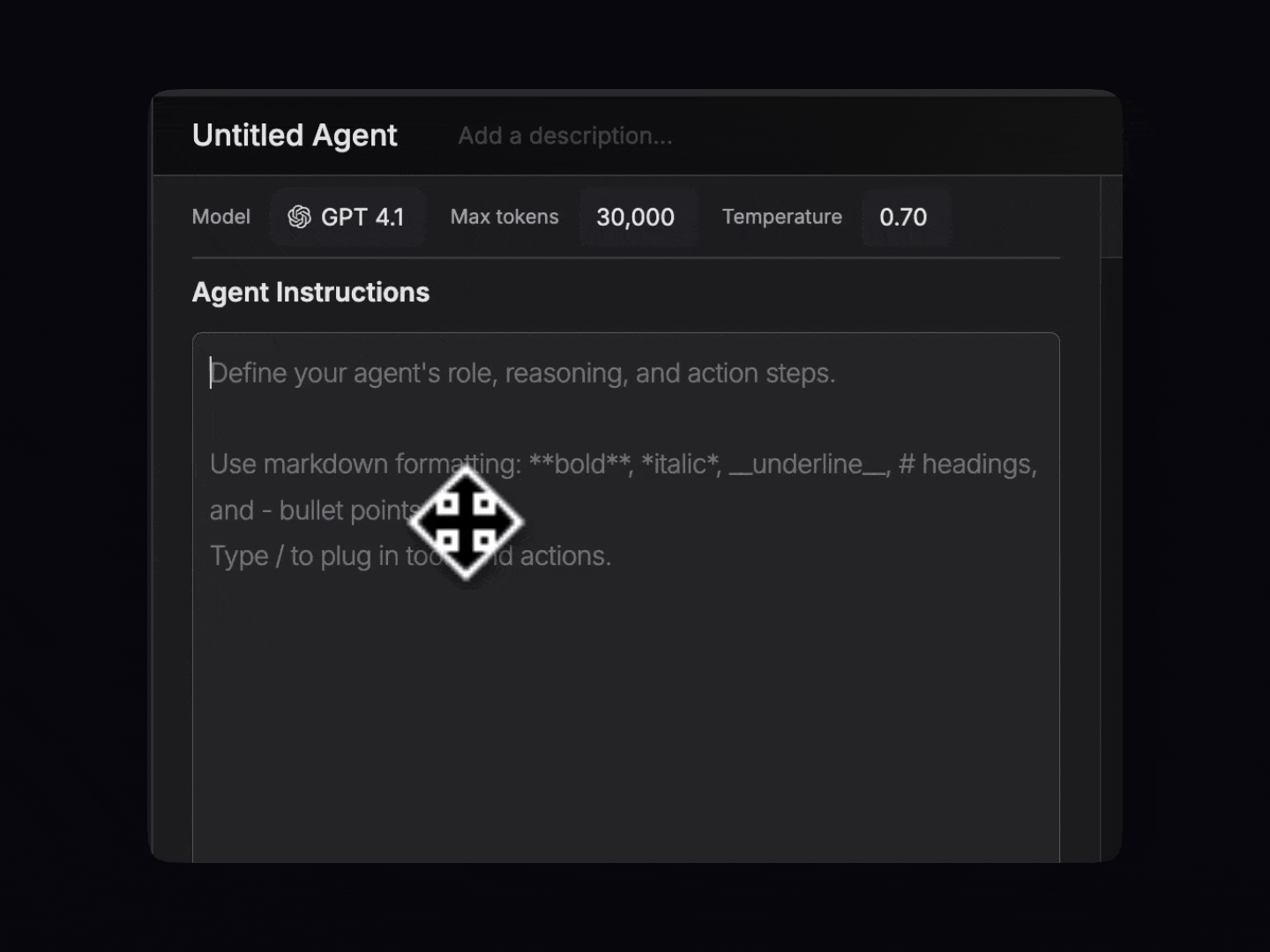 Type in Agent Instructions